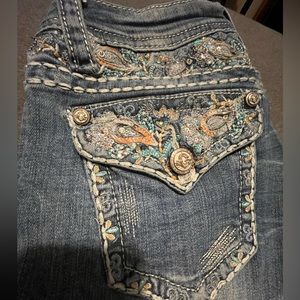 rhinestone bootcut light blue jeans